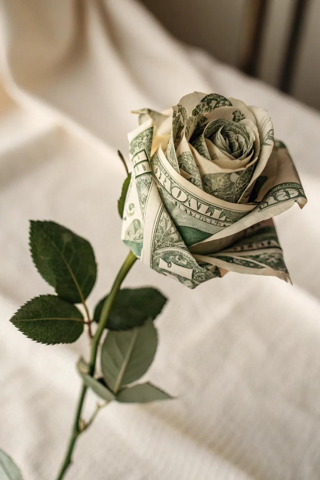 Transform currency into timeless elegance with a handcrafted money rose bouquet.