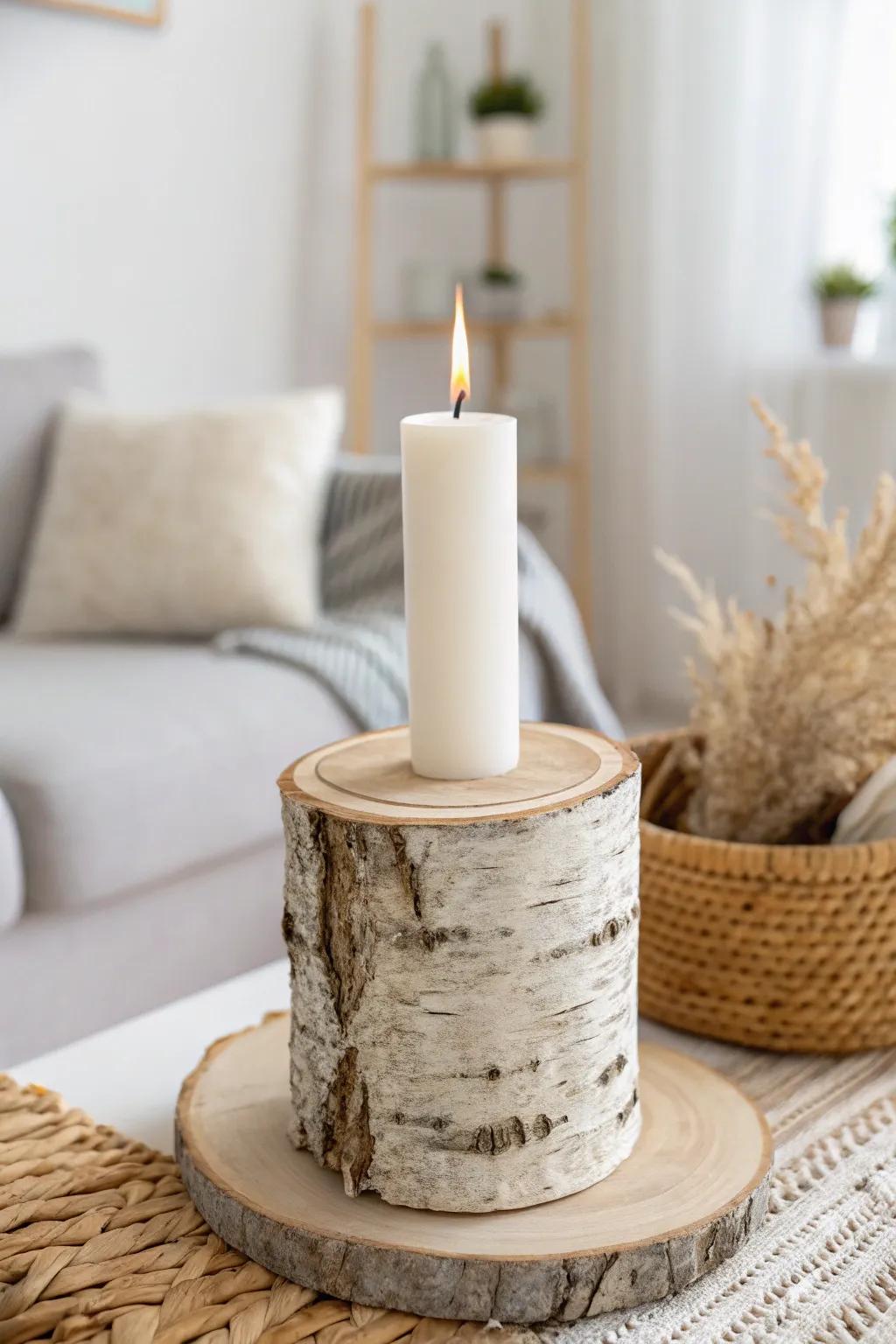 Embrace rustic elegance this Valentine's Day with a handcrafted birch candle holder for a cozy, romantic glow.