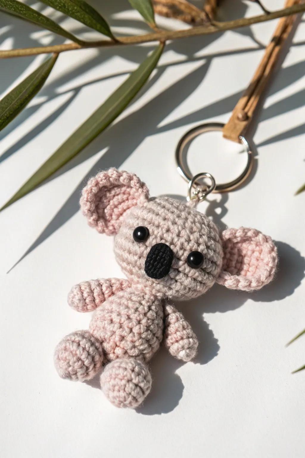Embrace the charm of simplicity with this adorable crocheted koala keychain, your perfect travel companion.