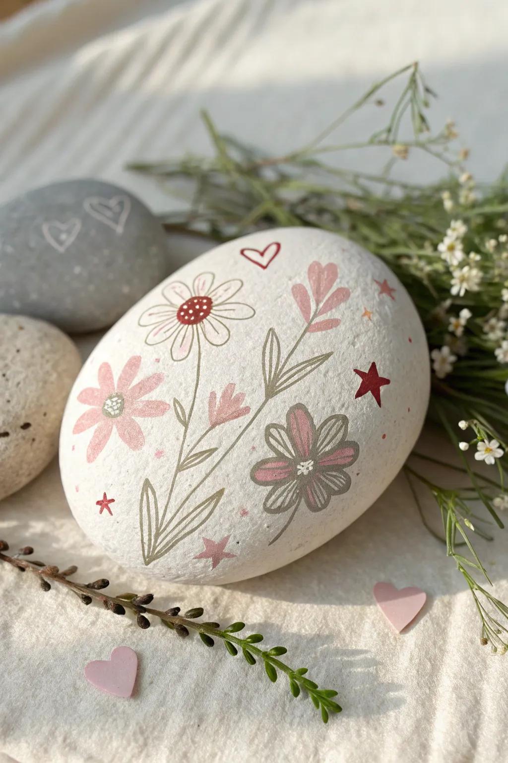 Discover the enchanting blend of nature and art with minimalist flower rock painting.