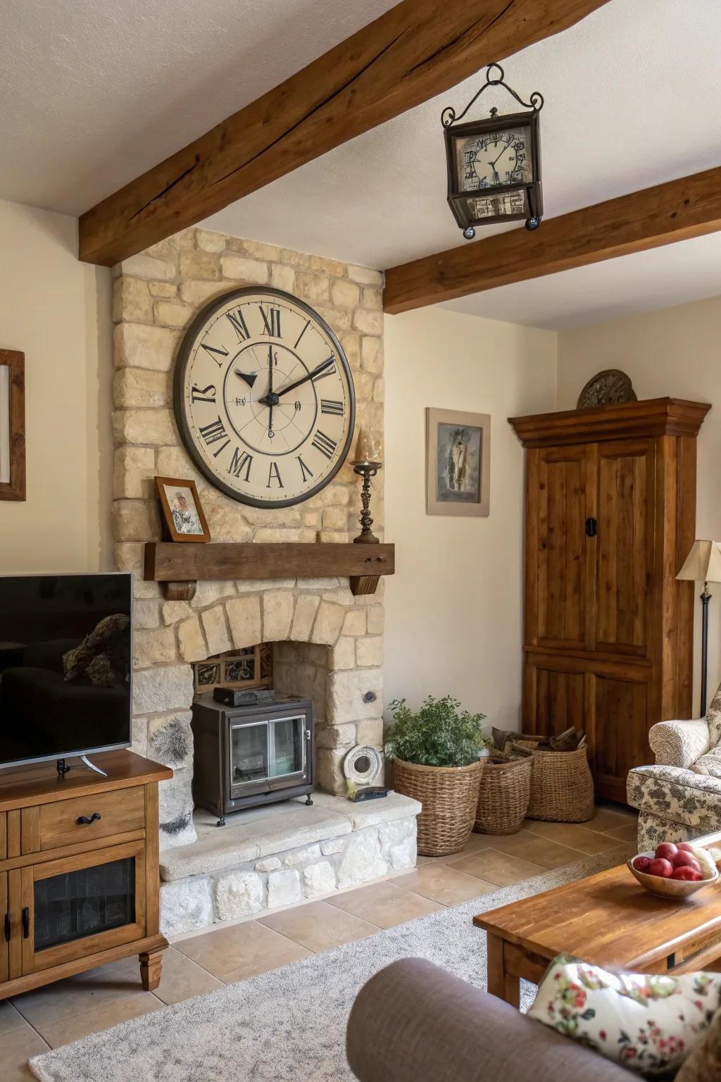 Rustic elements add character and charm to this elegant living room.