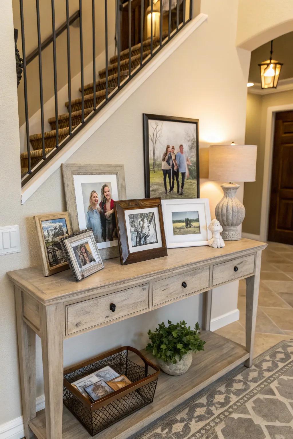 Personal photos and art make your entryway uniquely yours.
