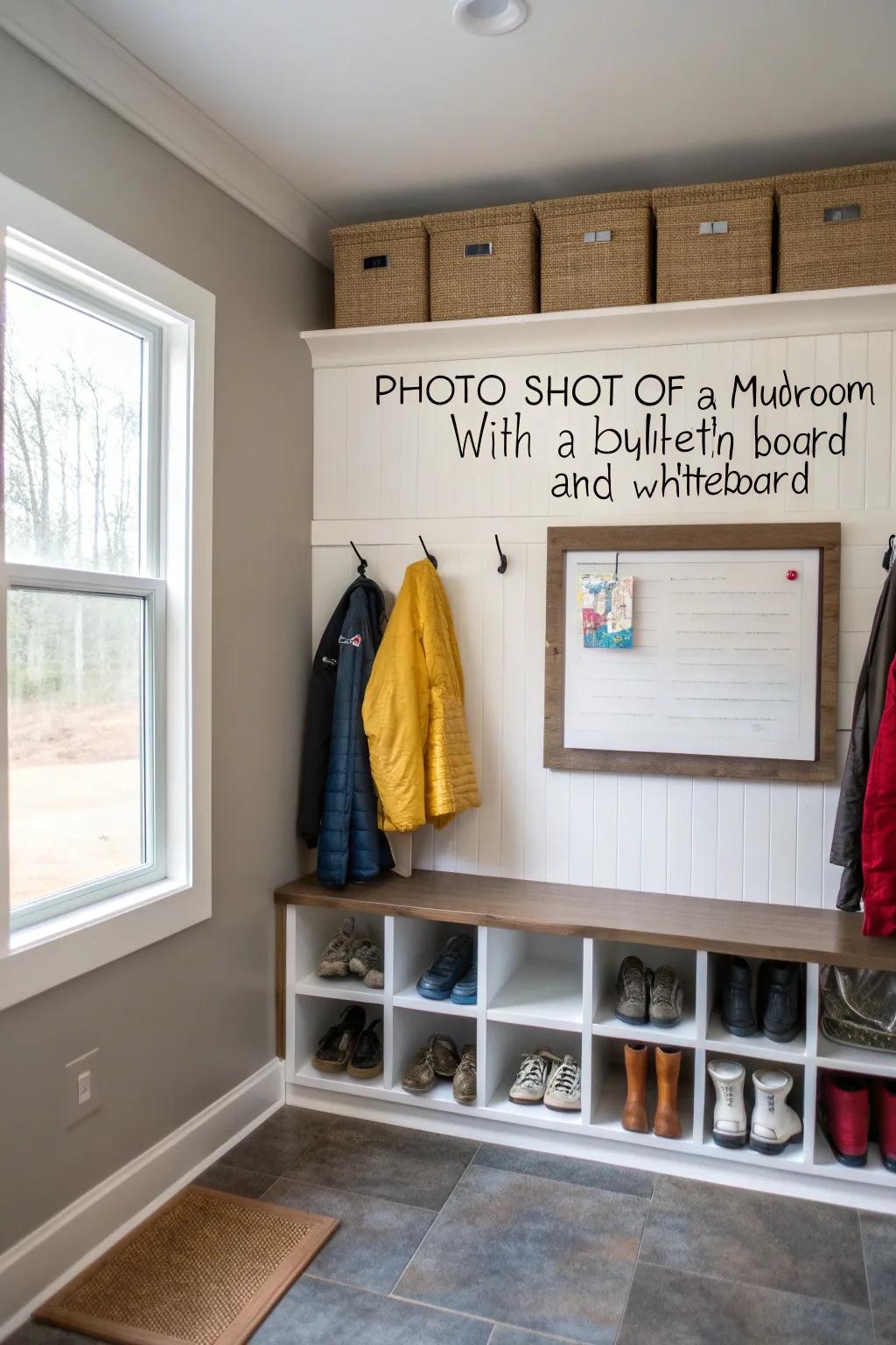 A practical message center in the mudroom for family reminders.