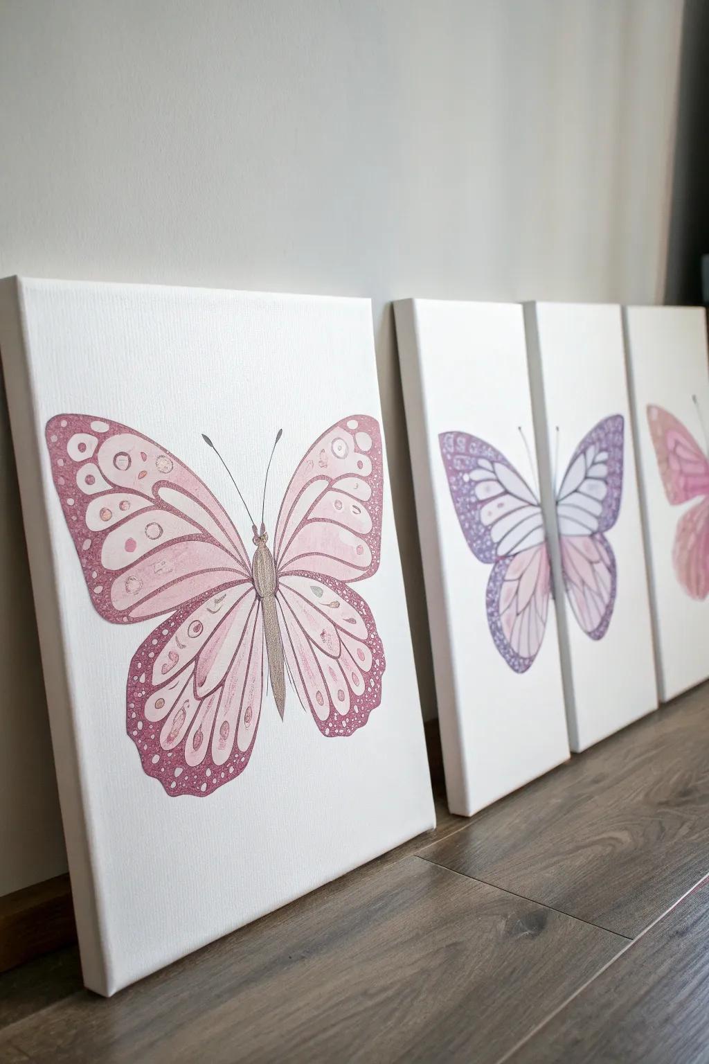 Embrace the whimsical beauty of butterfly flight through minimalist art.