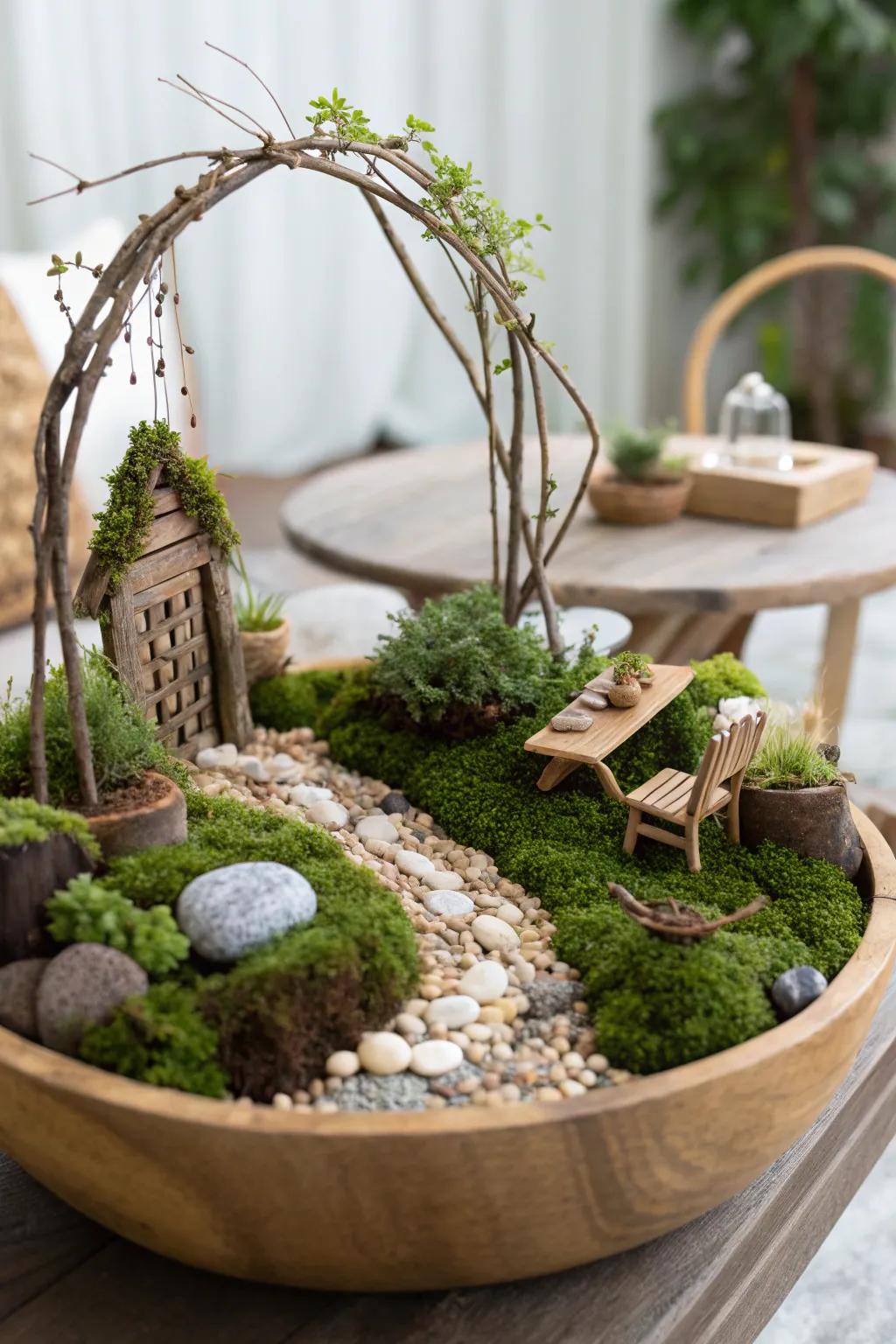 Step into a world of enchantment with this beautifully crafted fairy garden, where simplicity meets magic.