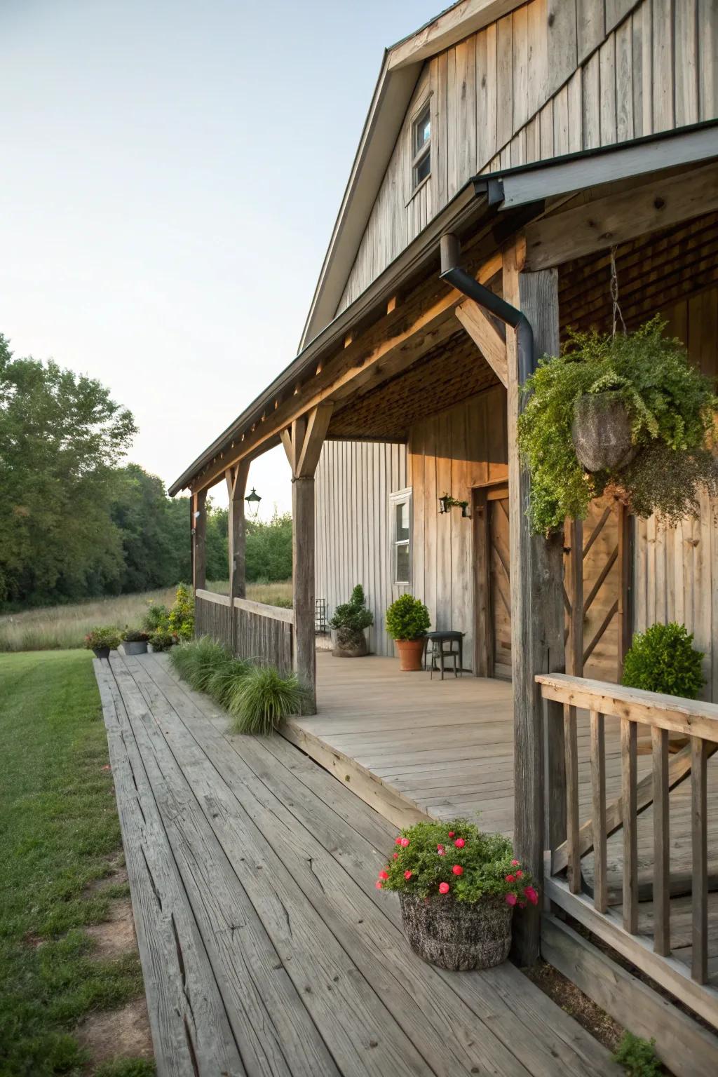 A rustic wooden porch that complements nature beautifully.