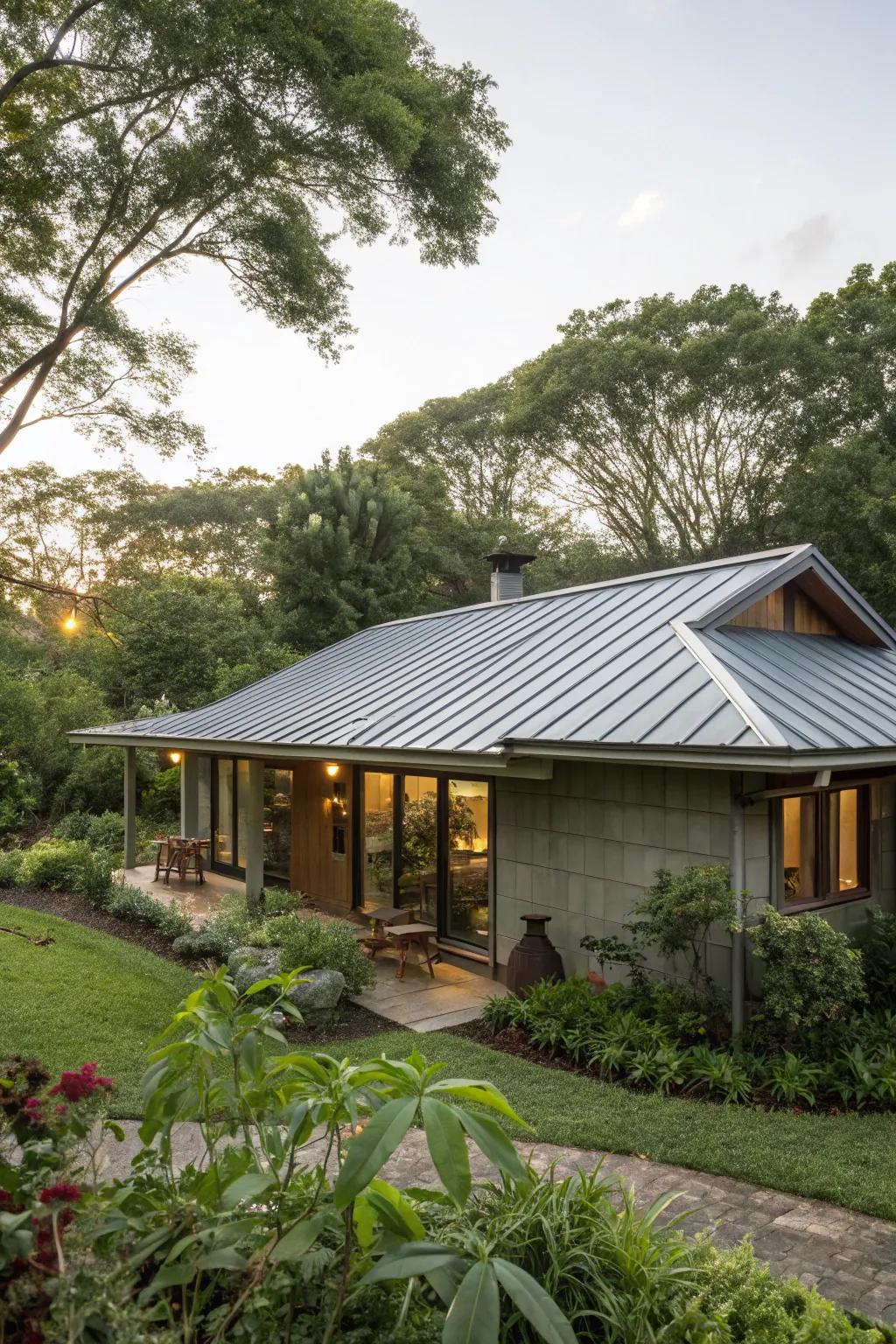 An eco-friendly home with a zinc roof.
