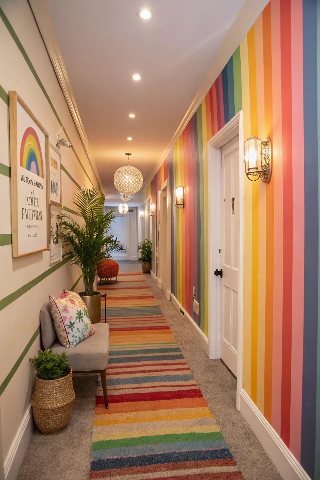 Rainbow stripes in the entryway offer a warm welcome.