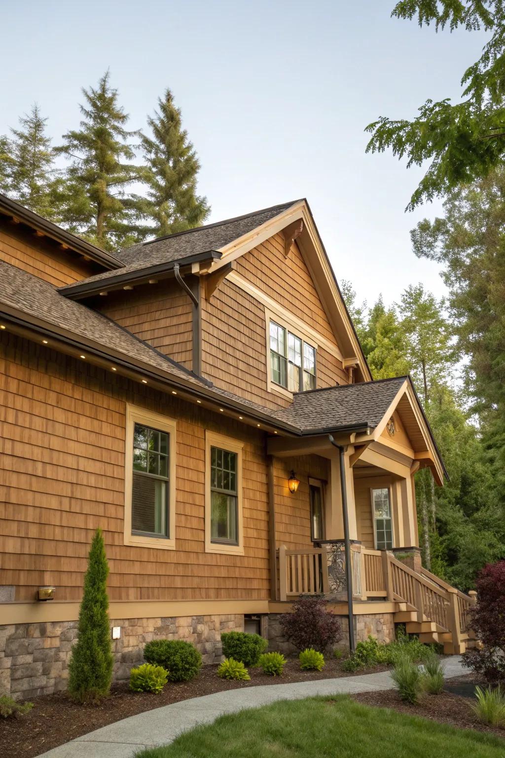 A Craftsman home with beautiful earthy tone siding.
