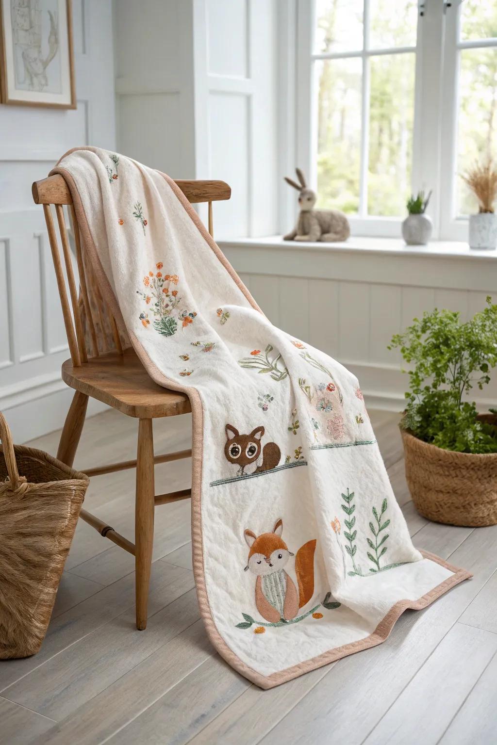 Enchant your little one's dreams with a hand-embroidered forest adventure.