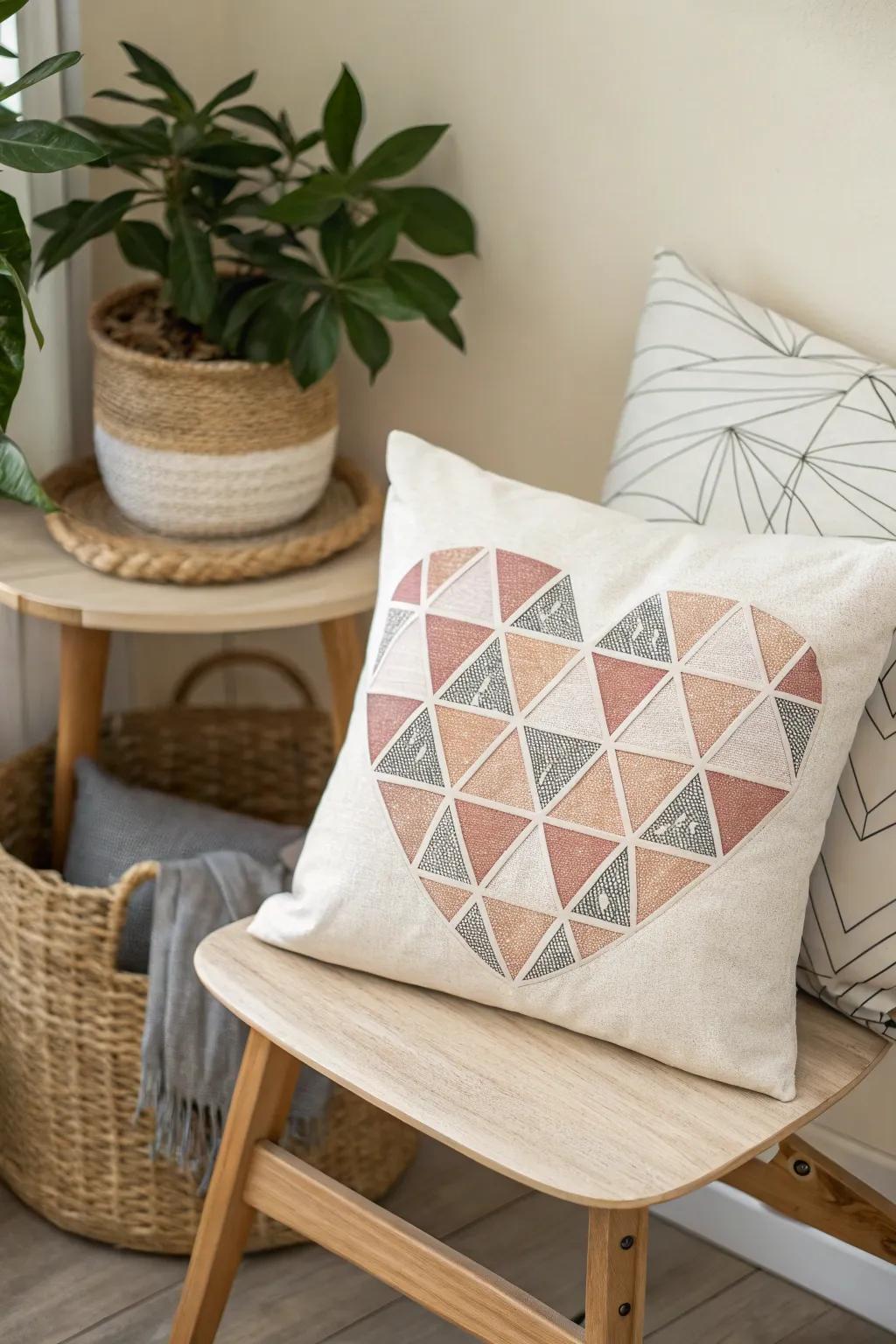 Add a touch of modern romance to your decor with this DIY geometric heart pillow. #ValentinesDayDIY #ScandiBohoStyle
