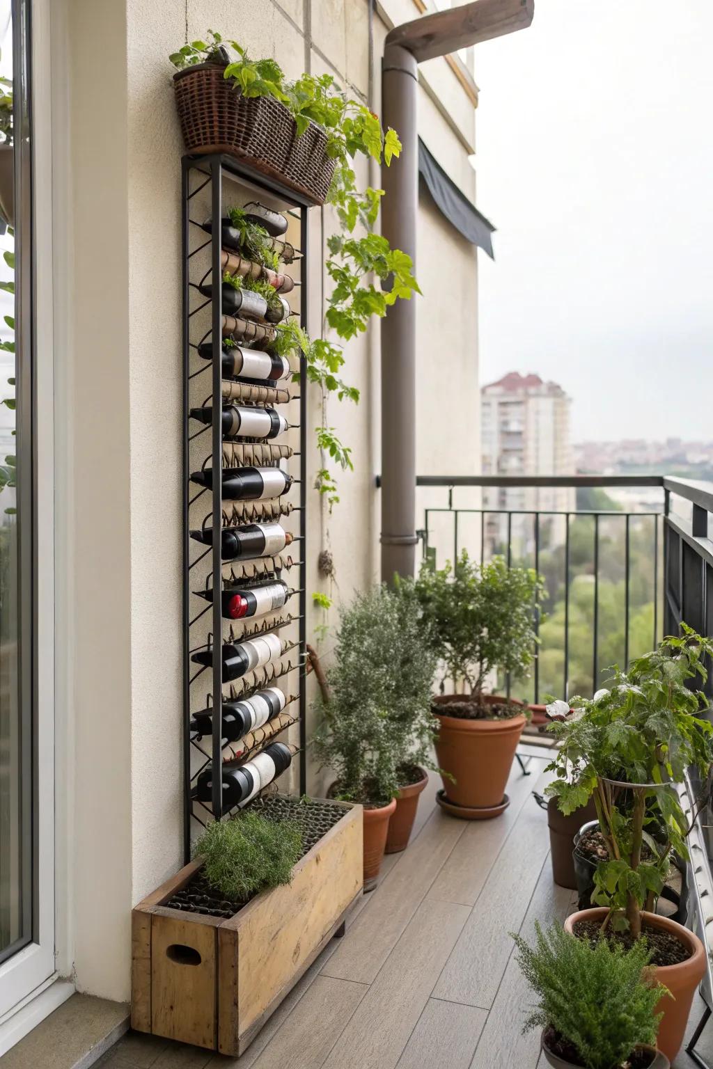 Vertical wine racks add elegance and functionality.