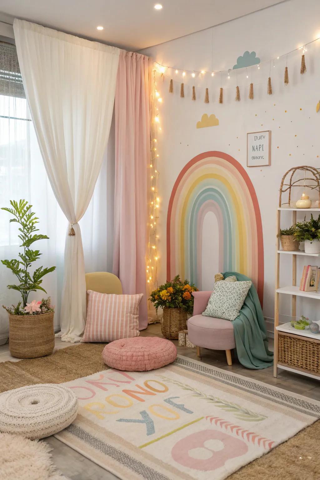 Subtle rainbow accents make a big impact.