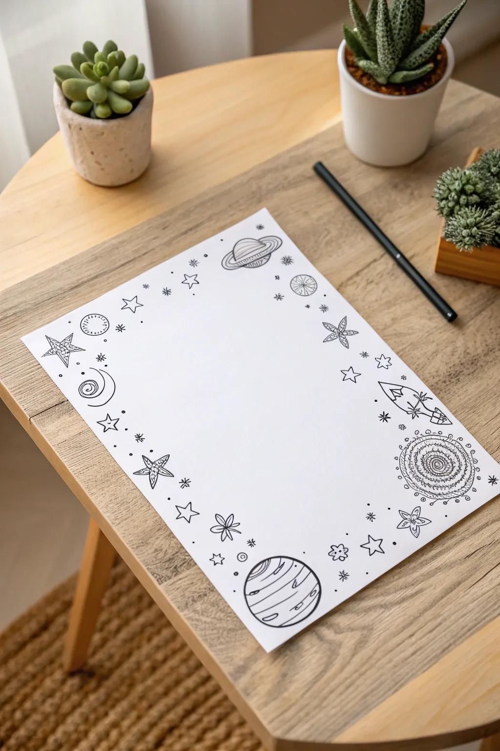 Explore the cosmos from your desk with whimsical doodles that turn simplicity into a universe of creativity.