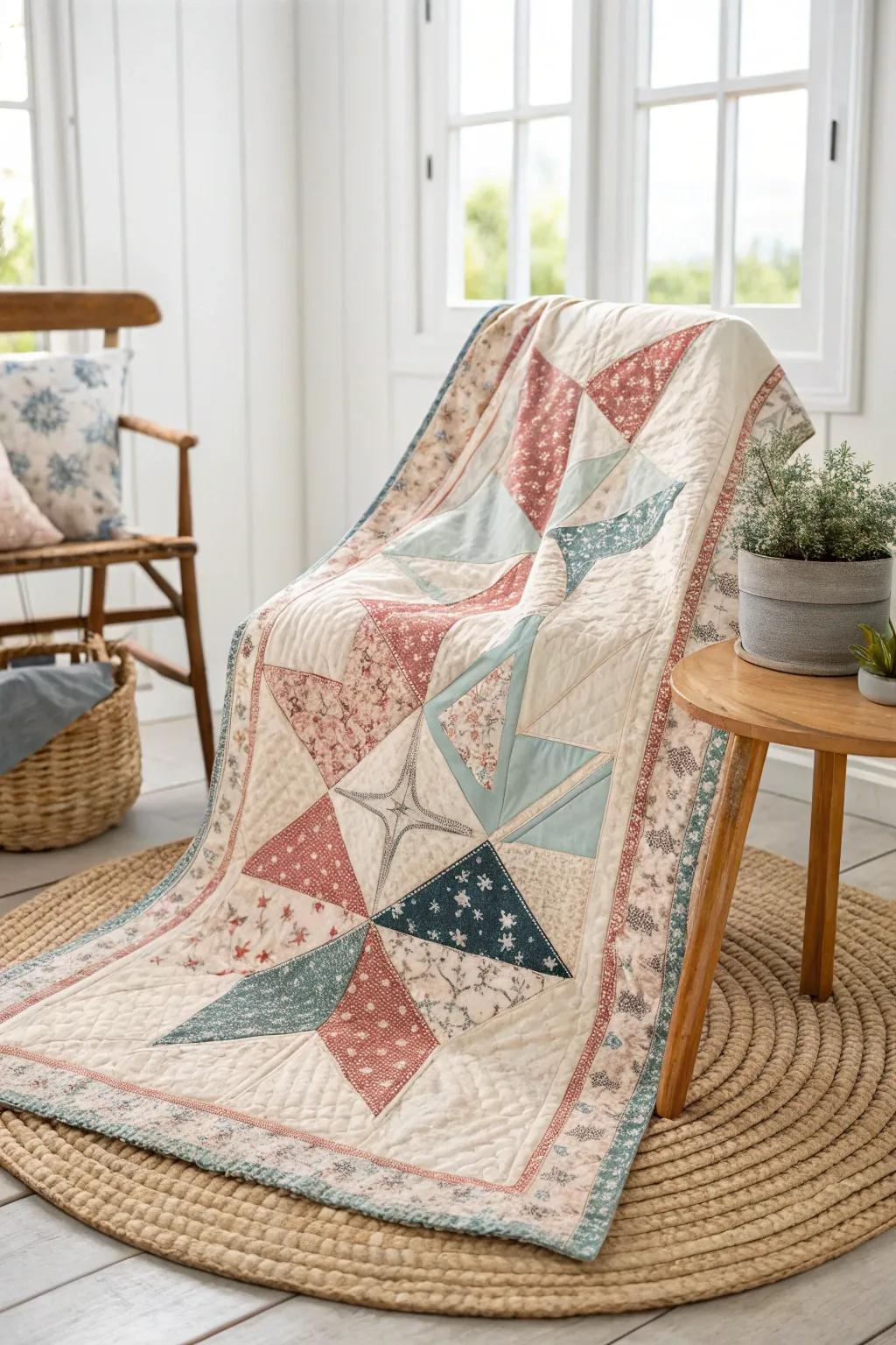 Embrace celestial charm with this starry bandana quilt, a whimsical touch to any minimalist space.
