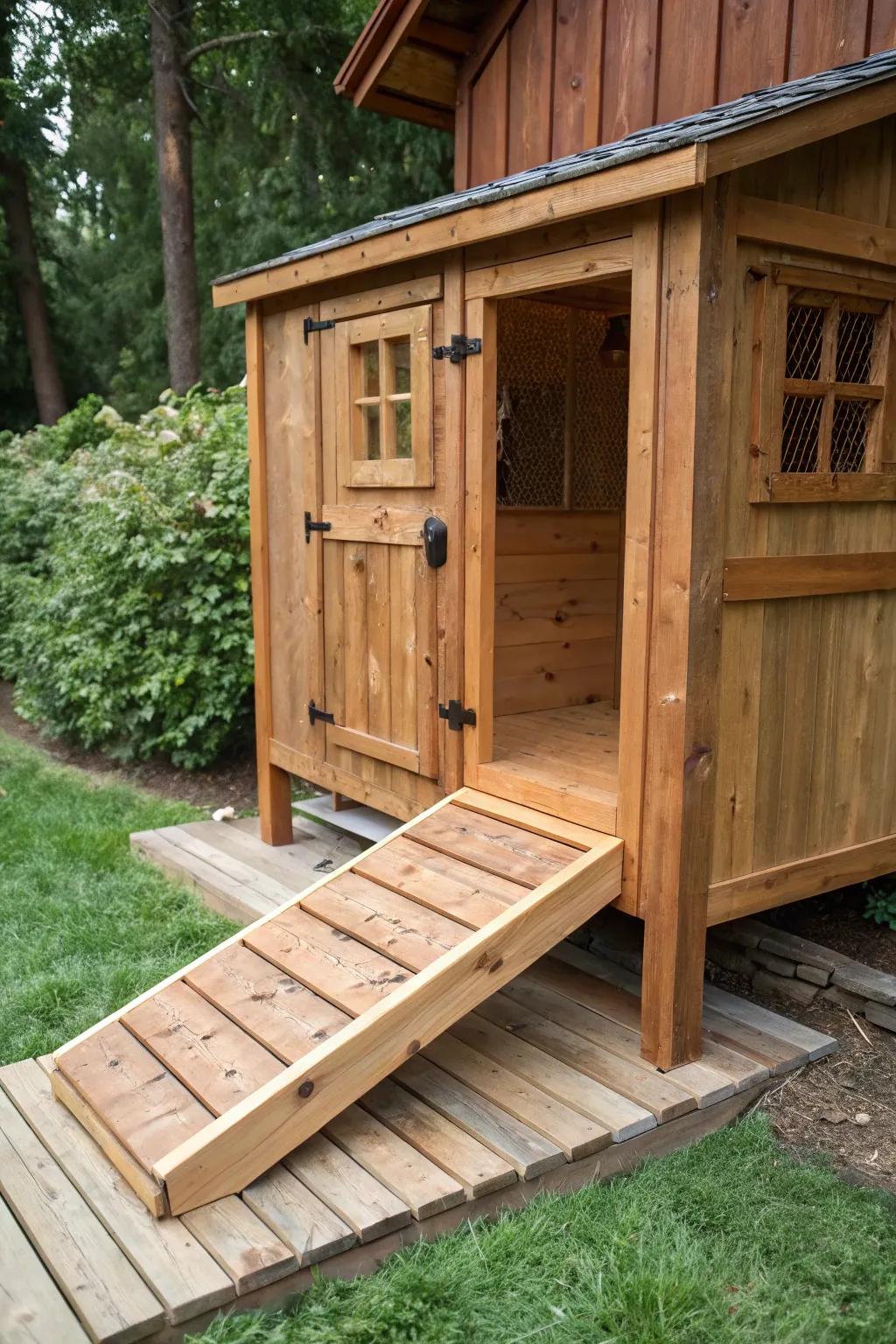 Elevate your coop's style with a crafted door and ramp that hens will love!