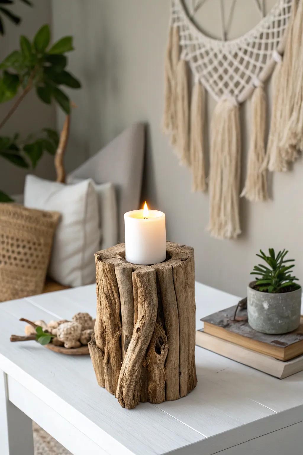 Embrace nature's elegance with handcrafted rustic wood candle holders.