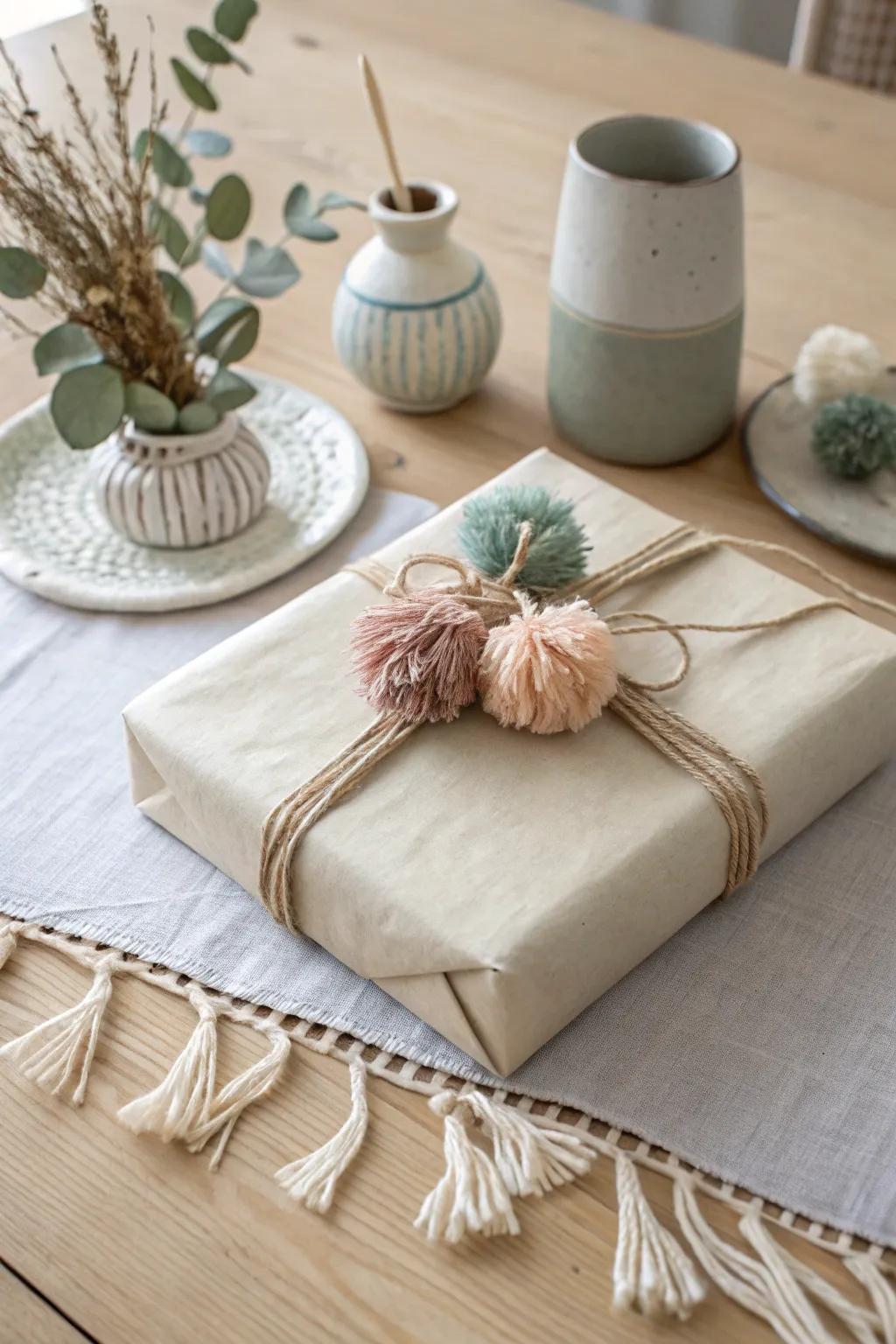 Add a playful twist to your gift wrapping with charming pom poms!