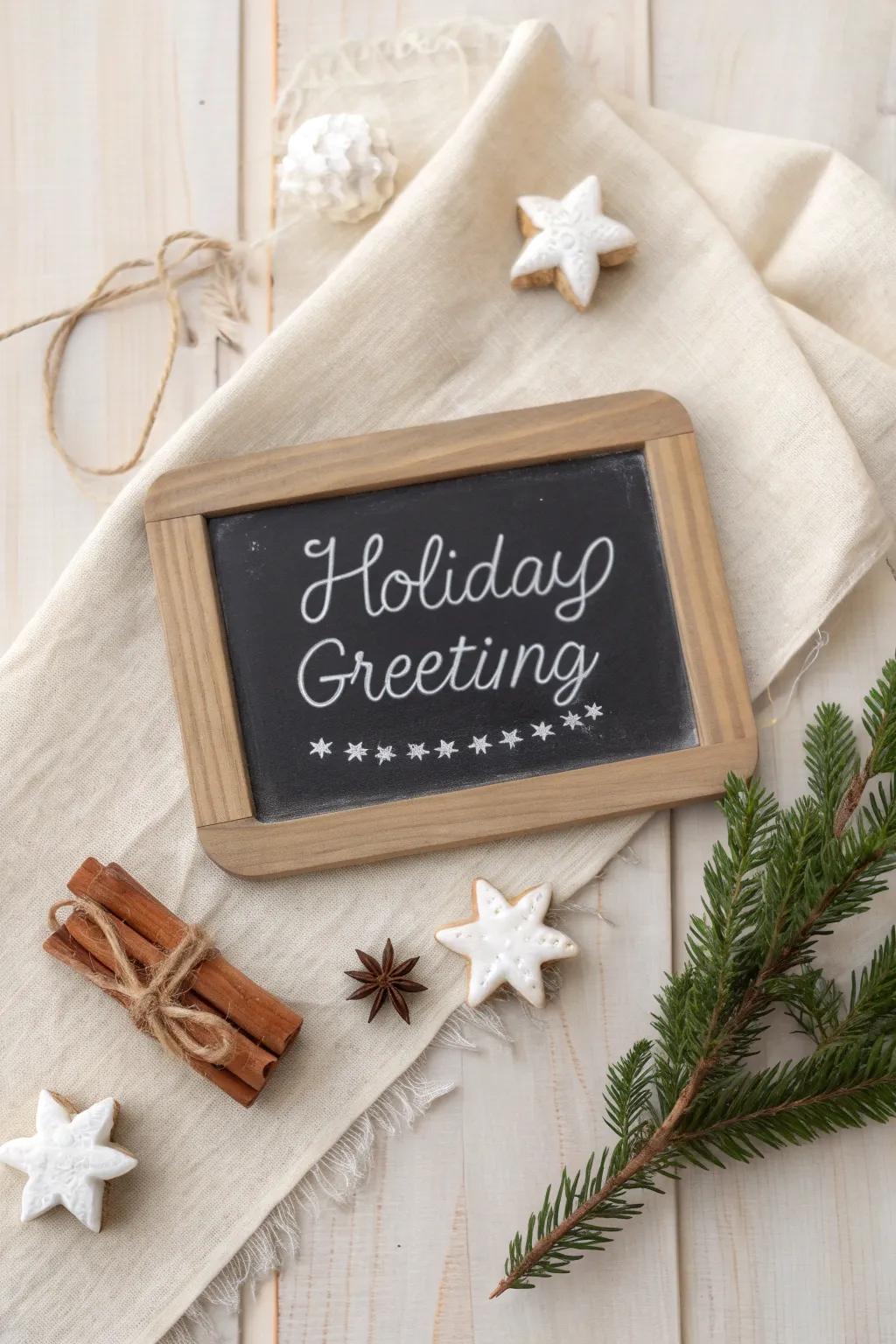 Craft your holiday greetings with style and charm using a DIY chalkboard message. Perfect for creating personalized family Christmas cards!