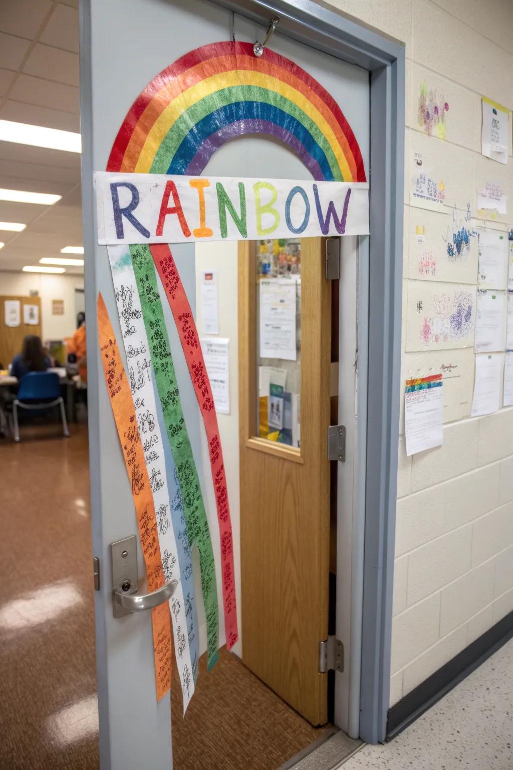 A rainbow-themed door celebrating diversity in learning