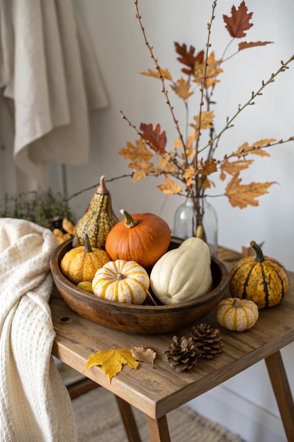 Create a stunning autumn centerpiece with nature's own art pieces.