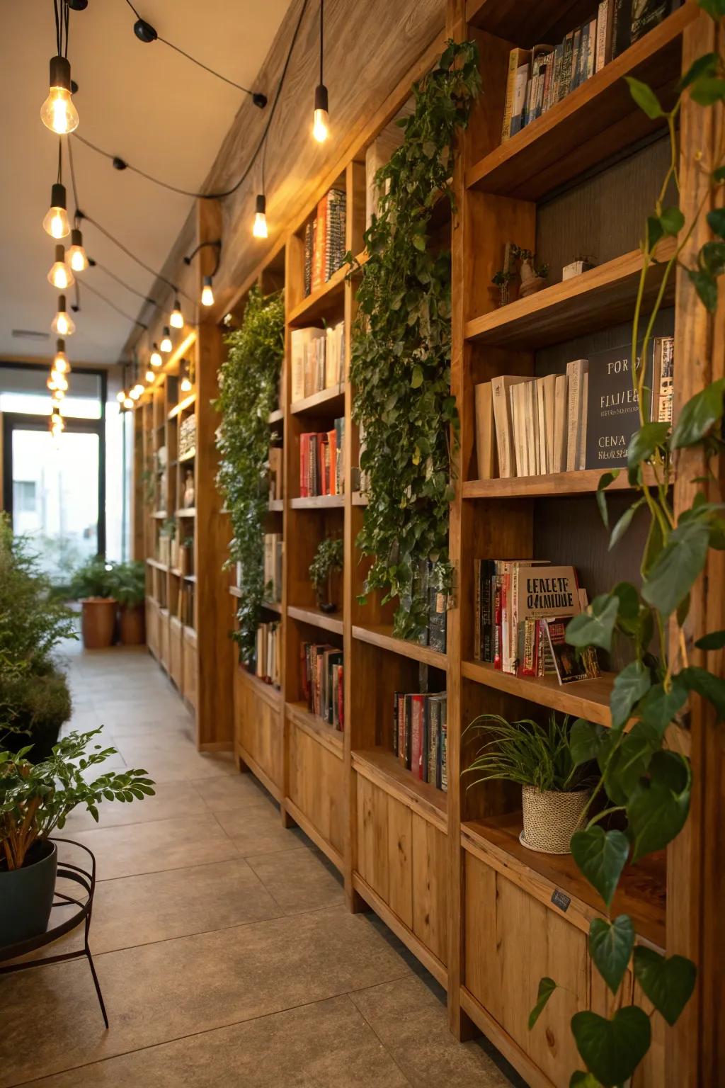 Natural wood adds warmth and texture to your library.