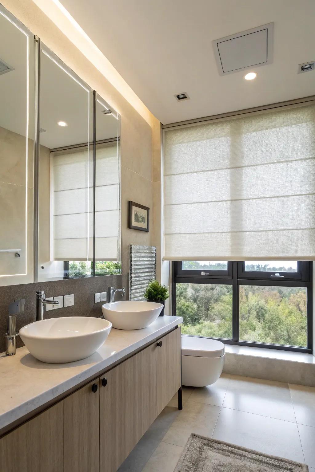 Classic roller blinds add a touch of modern elegance to any bathroom.