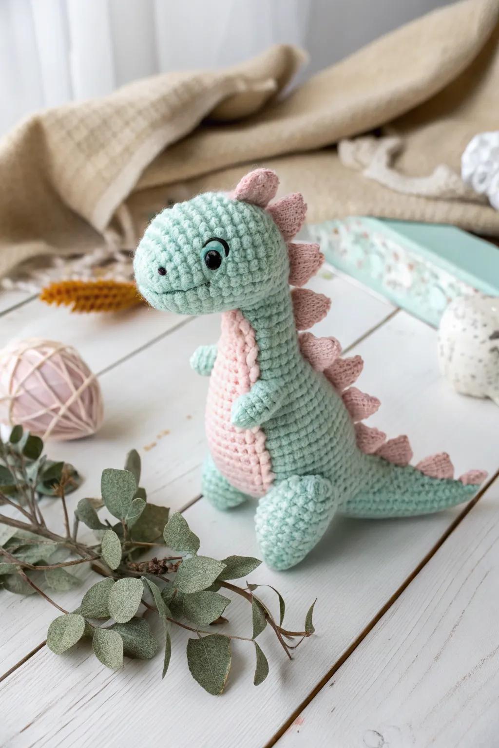 Embrace the charm of the past with this delightful handmade crochet dino, a perfect piece of minimalist whimsy.