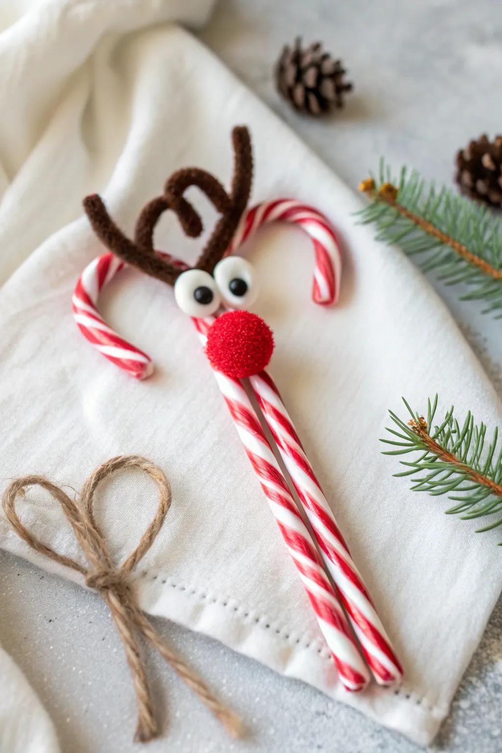 Craft your holiday joy with this minimalist candy cane reindeer!