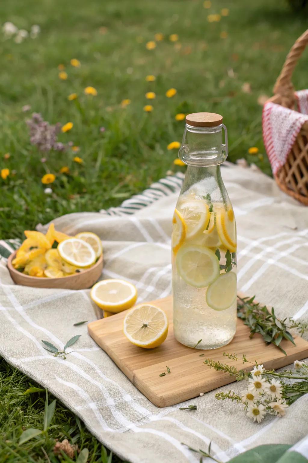 An eco-friendly glass bottle for homemade lemonade.