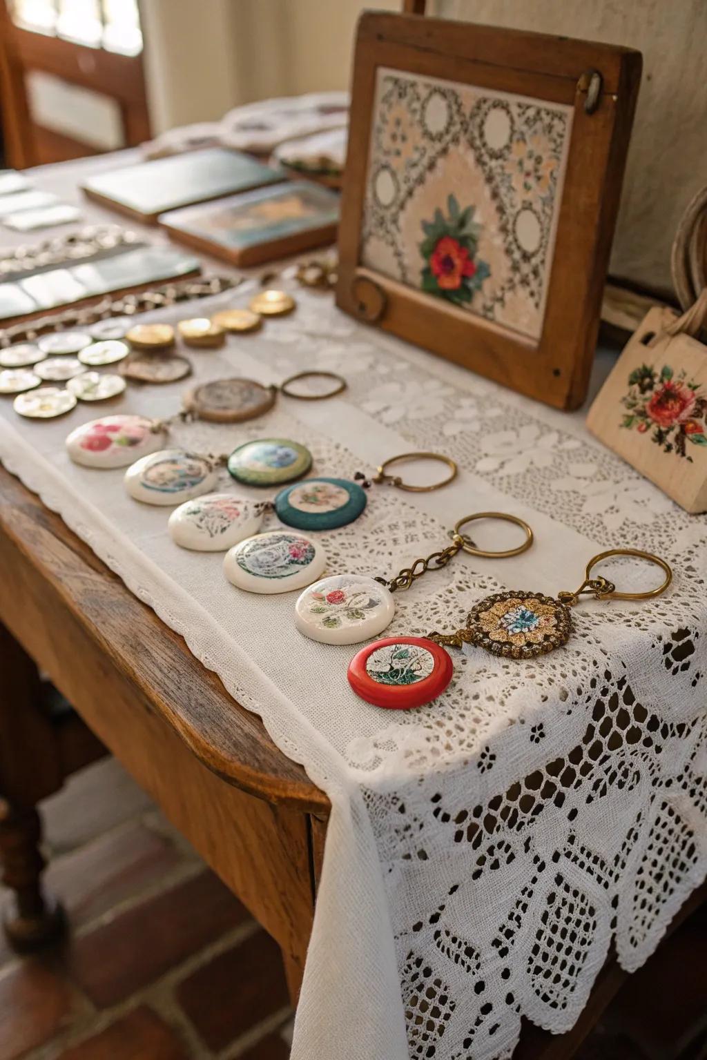 Nostalgia meets creativity with vintage button keychains.