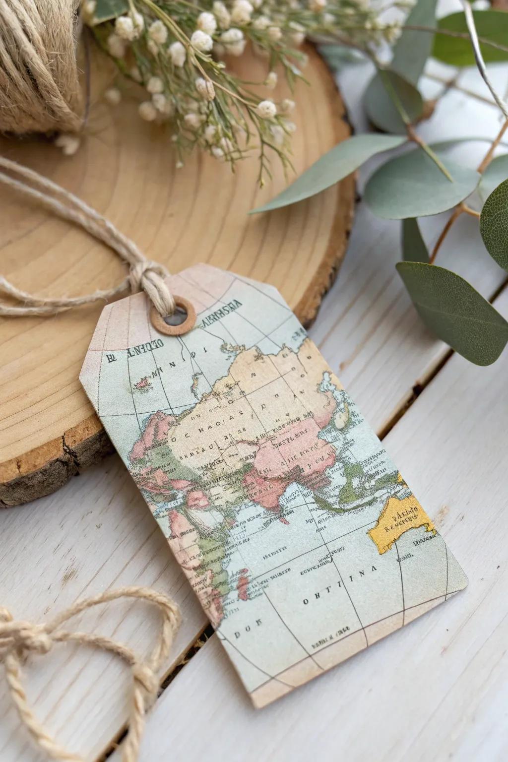 Transform old maps into charming gift tags for a touch of adventure.