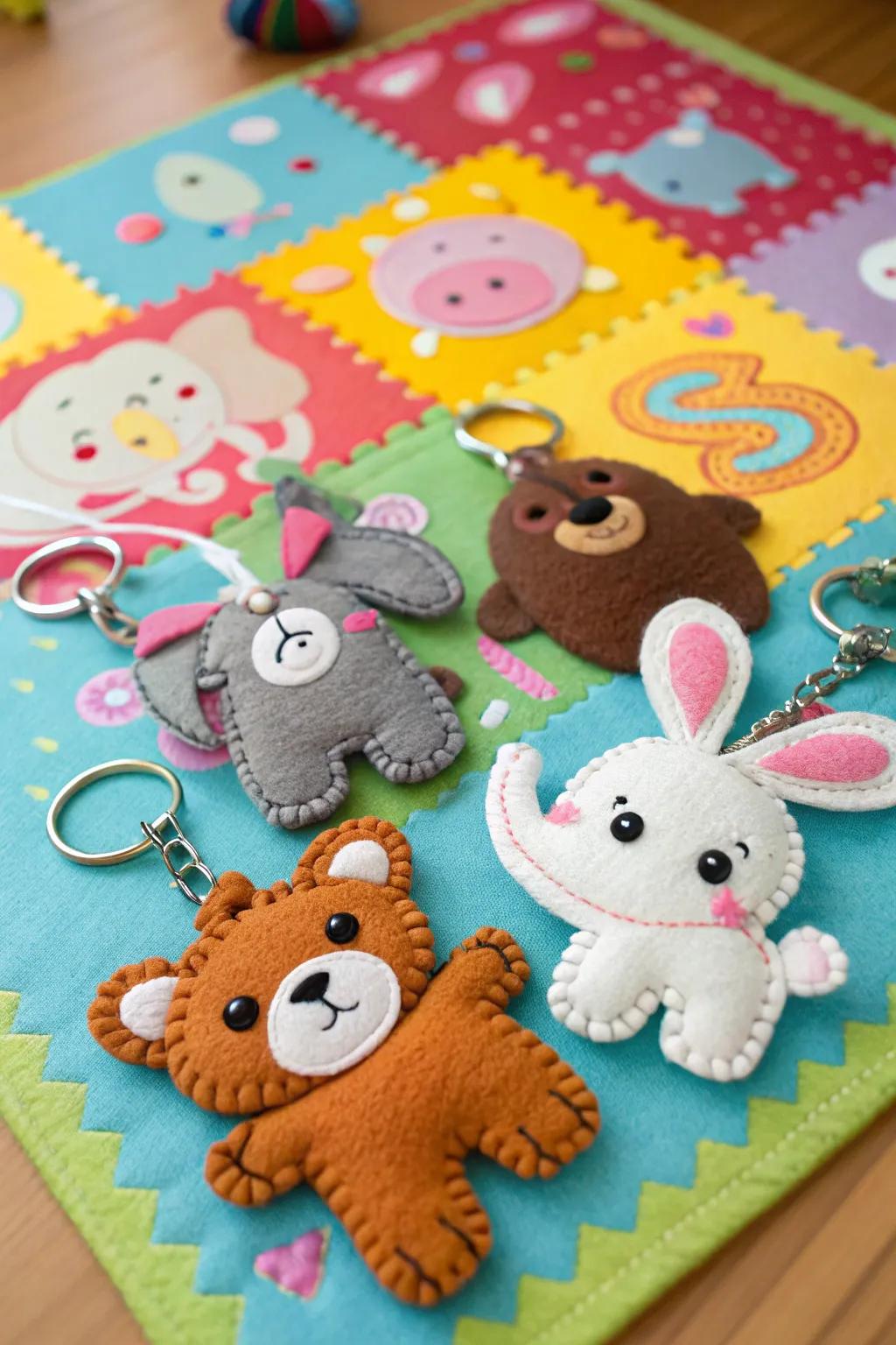 Adorable companions: handmade felt animal keychains.