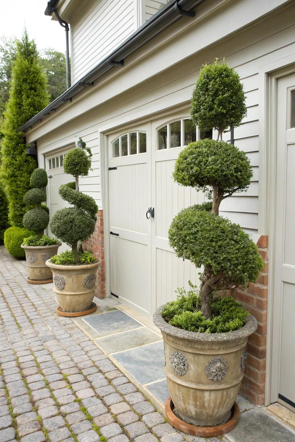 Topiary designs adding creativity and sophistication.