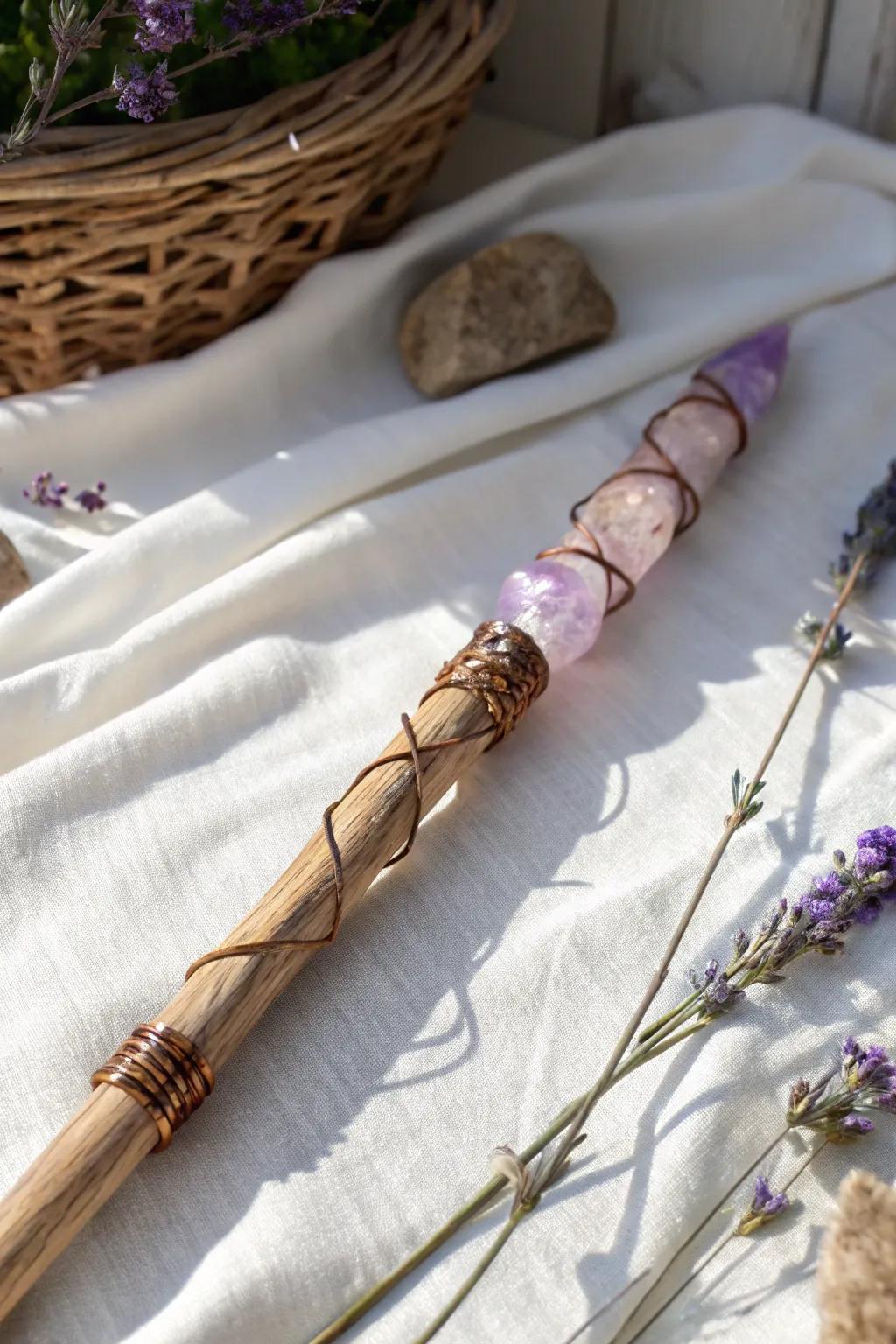 Craft your own magical moment with a crystal-adorned wand, where simplicity meets enchanting elegance.