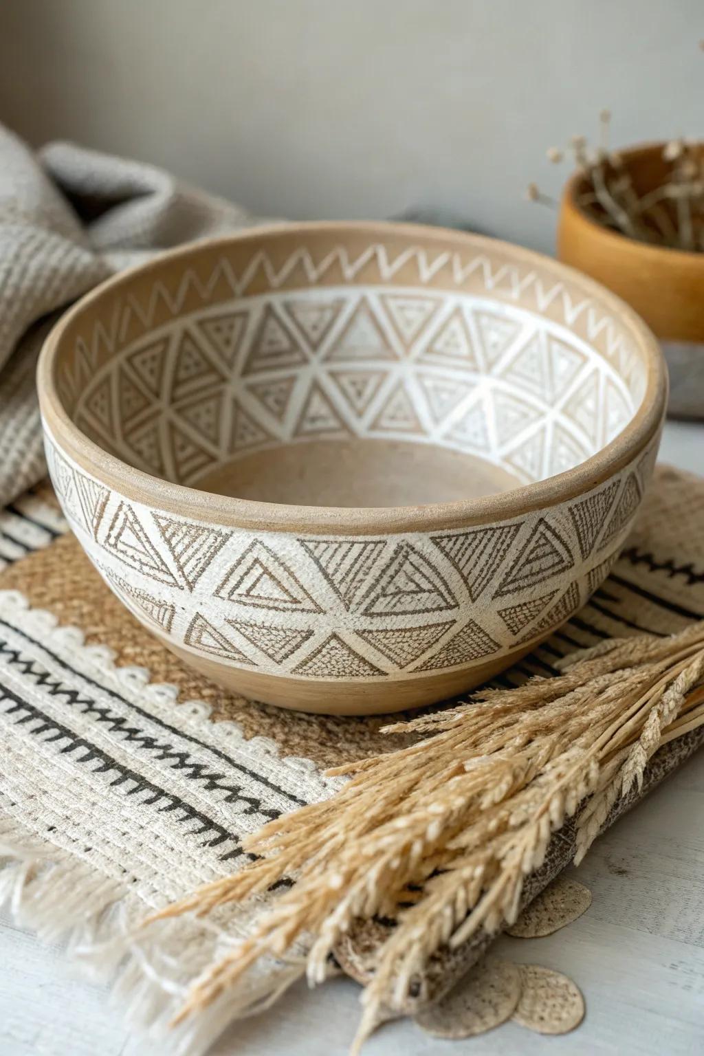 Embrace modern elegance with this beautifully crafted geometric clay bowl, a perfect blend of simplicity and style.