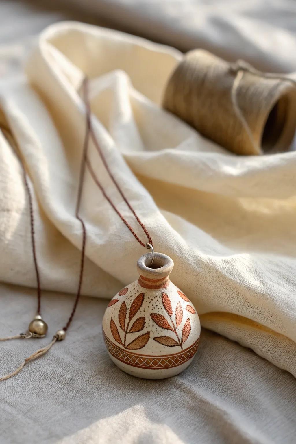 Embrace the artistry of mini pottery with this unique, handcrafted pendant. A perfect blend of simplicity and elegance.