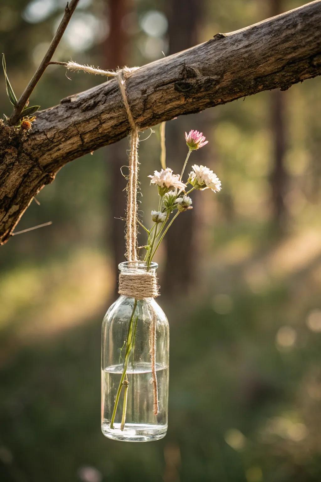 Create a whimsical floating garden with these enchanting hanging bottle vases.