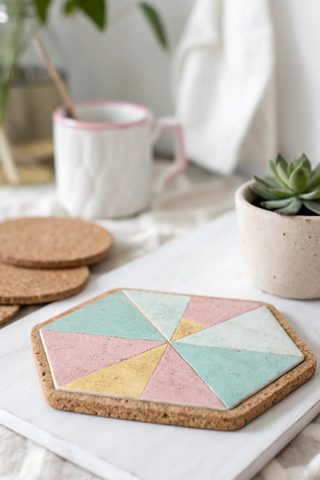 Elevate your table setting with these chic geometric cork coasters â a perfect blend of Scandinavian minimalism and Boho charm.
