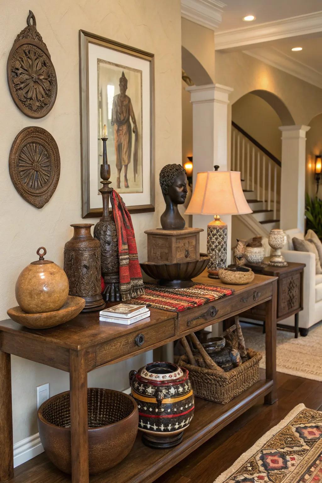 Cultural artifacts introduce global flair and personal stories.