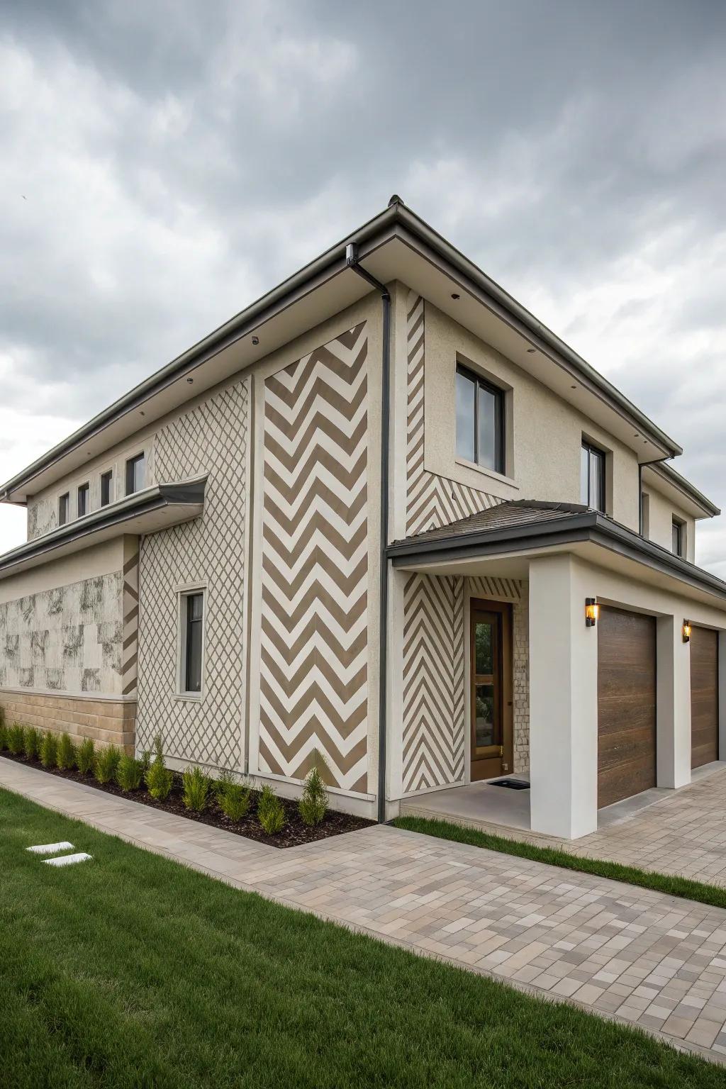 A show-stopping home with geometric siding patterns.