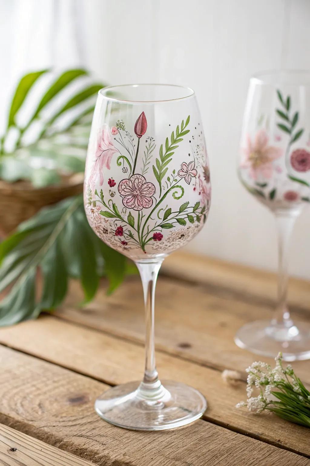 Add a touch of spring to your table with these beautifully crafted floral wine glasses.
