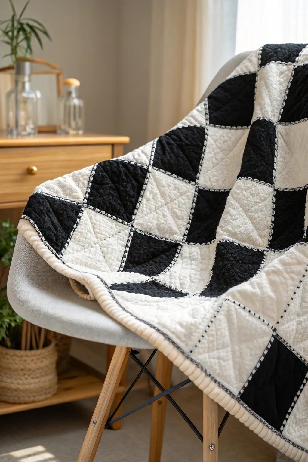 Elevate your space with the timeless elegance of a checkerboard quilt.