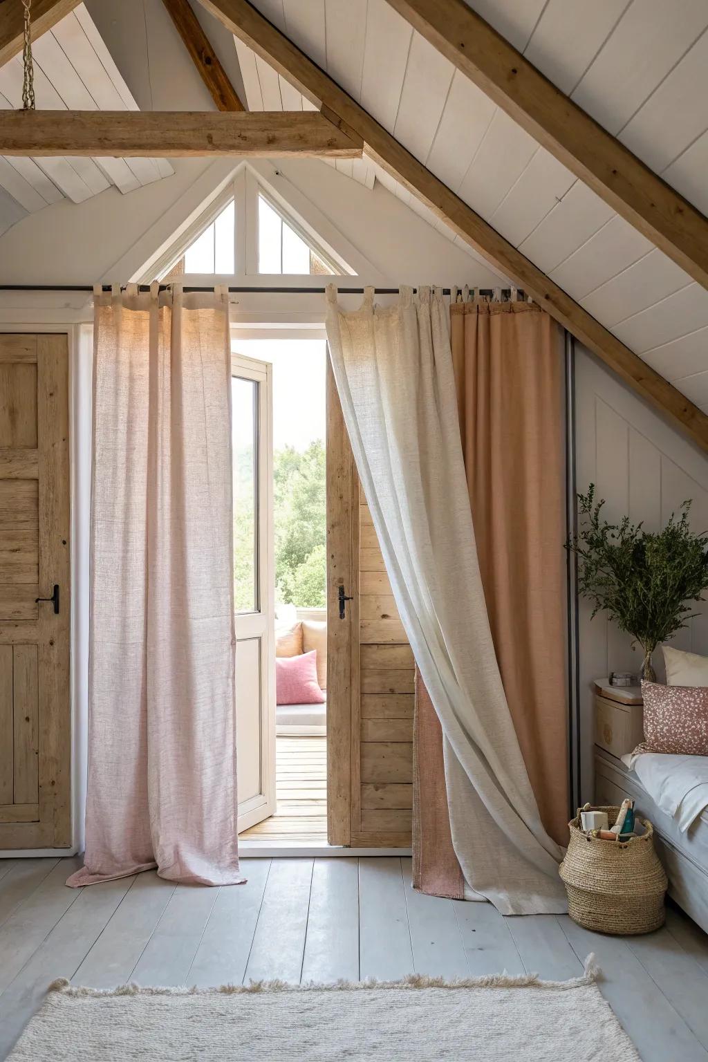 Fabric doors introduce texture and warmth to loft interiors.