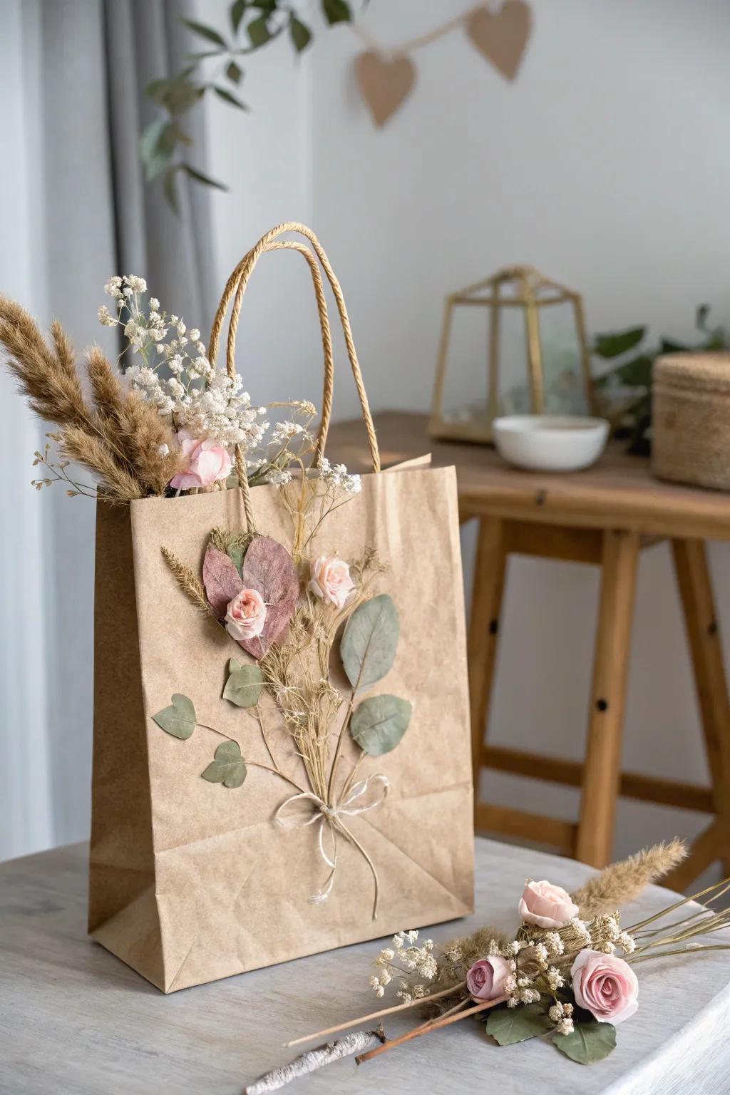 Bring a touch of nature to your Valentine's gift with this charming DIY bag, beautifully adorned with dried blooms. ð¿ð