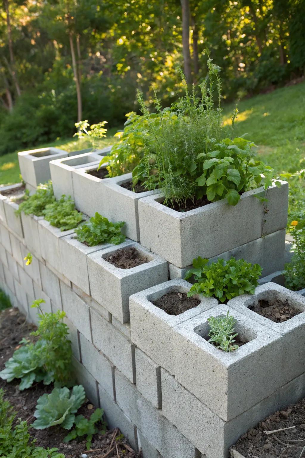 Transform your garden space with chic cinder block creativity â where industrial meets nature's beauty.