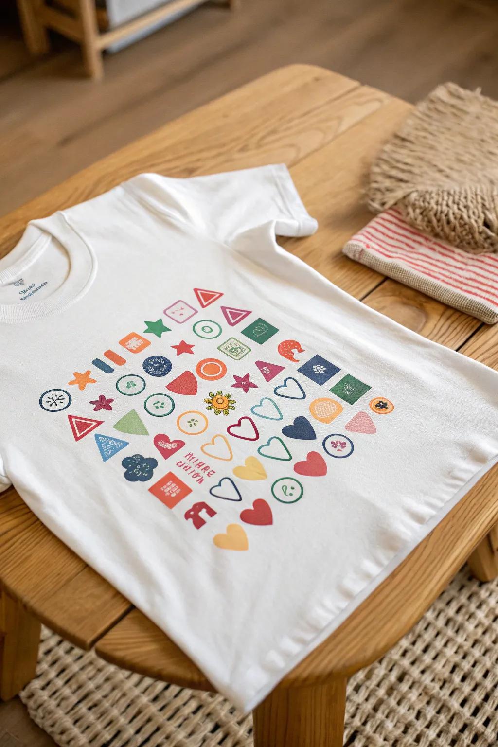 Unleash creativity with 100 stickers: A simple yet expressive school shirt idea!