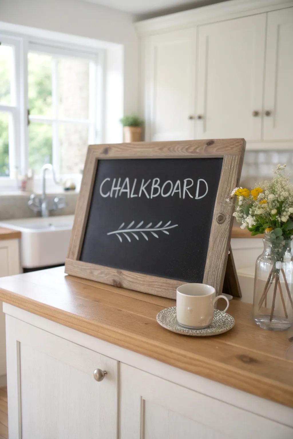 Brighten her day with a heartfelt surprise message in a serene, minimalist kitchen setting.