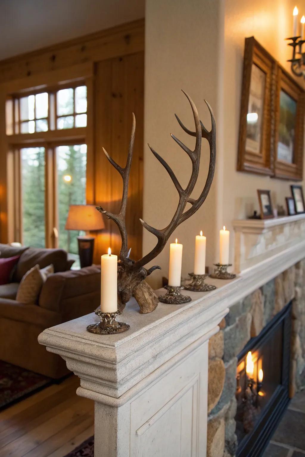Illuminate your mantel with deer antler candle holders.