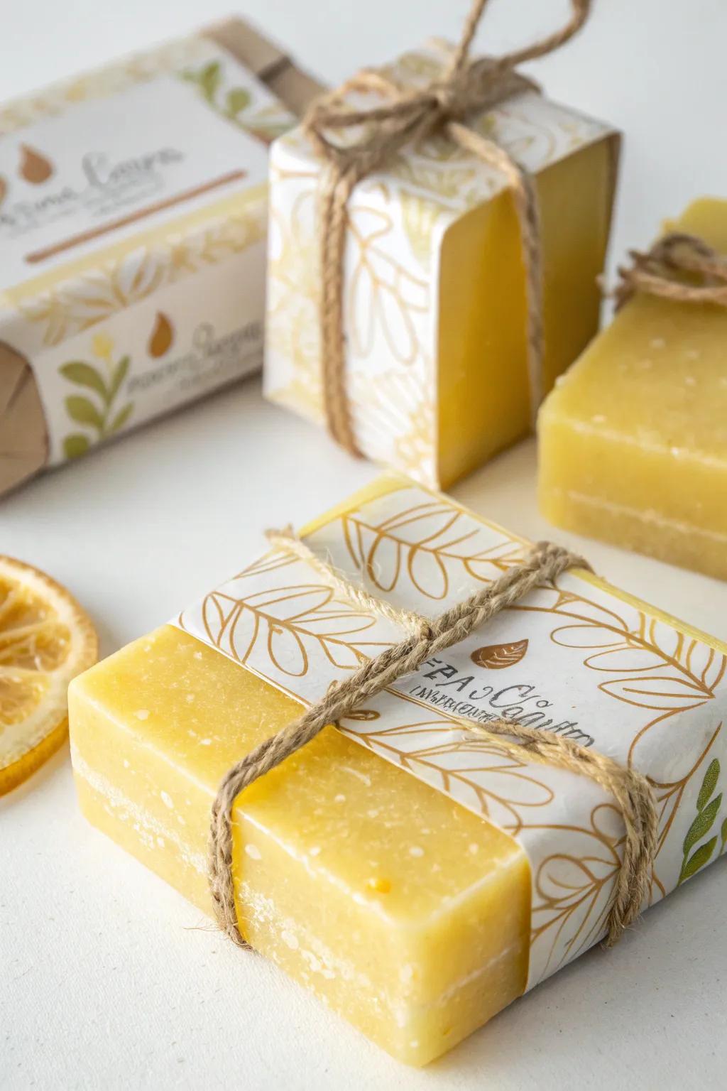 Luxurious handcrafted lemon soap for a refreshing feel.